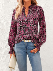 MASCOMODA Womens V Neck Floral Long Sleeve Tops 2025 Summer Casual Loose Puff Sleeve Chiffon Boho Work Blouse Dressy T Shirts