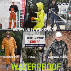 Men's Workwear PRO Rain Suit - Waterproof Jacket and Bib Pants 3-piece Set for Ultimate Safety and Comfort