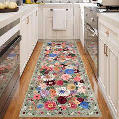 Area Rugs 24x17 Inch Home Decor Entry Rug, Small Door Mat Bath Mats for Bathroom, Non Slip Floral Low Pile Tub Mat for Sink Shower Doorway Tub Kitchen Sink(2 x 1.4 ft, Black Lawn)