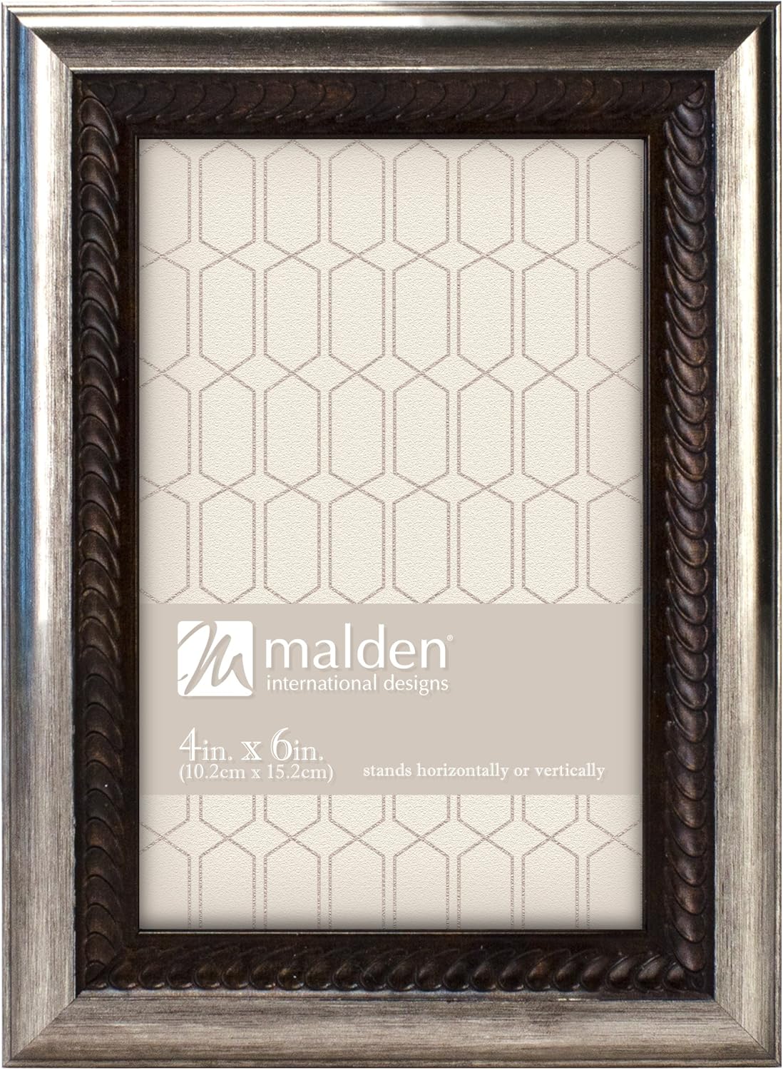 Malden International Designs Classic Mouldings Brentwood Bronze Wave Inner with Outer Picture Frame, 4x6, Silver