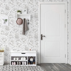 GloryTik Floral Peel and Stick Wallpaper Boho Contact Paper 17.3" x 118" Grey and White Self Adhesive Removable Wallpaper Modern Wall Paper for Bedroom Bathroom