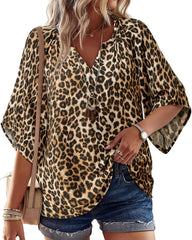 Bebonnie Womens 3/4 Sleeve V Neck Bohemian Peasant Blouses Casual Loose Fit Tunic Tops