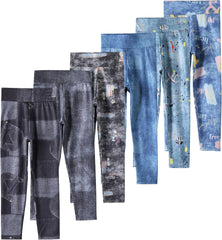 6 Pack Girls Leggings Basic Full Length Leggings for Kids Athletic Pants Girls Imitation Denim Pants