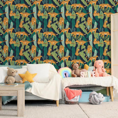 CHIHUT Leopard King Wallpaper Jungle Animal Wallpaper Peel and Stick for Bedroom Nursery 17.7”x100” Removable Decorative Green Leaf Wallpaper Self Adhesive Contact Paper for Cabinets Walls Shelves