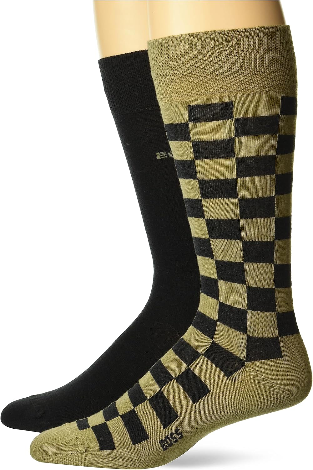 BOSS Men's Solid Color and Check 2 Pack Socks
