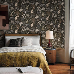 Guvana Peel and Stick Wallpaper Black Floral Wall Paper Vintage Contact Paper Removable Self Adhesive Wallpaper for Bathroom Bedroom Cabinet and Drawer Waterproof (Black Brown) 17.3"×78.7"