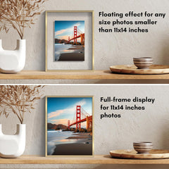 Americanflat Aluminum 5x7 Floating Picture Frame with Shatter-Resistant Glass - Use as 4x6 Picture Frame or Display 5x7 Photo - Signature Float Collection - Photo Frames for Wall Display - Gold