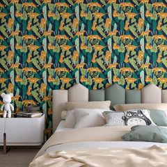 CHIHUT Leopard King Wallpaper Jungle Animal Wallpaper Peel and Stick for Bedroom Nursery 17.7”x100” Removable Decorative Green Leaf Wallpaper Self Adhesive Contact Paper for Cabinets Walls Shelves